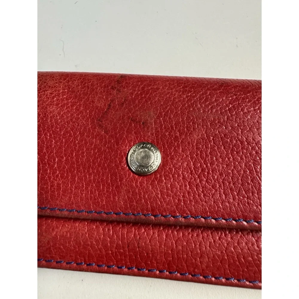 Vintage Coach Compact Wallet Red Leather Colorblock Blue Card Holder Coin Pouch